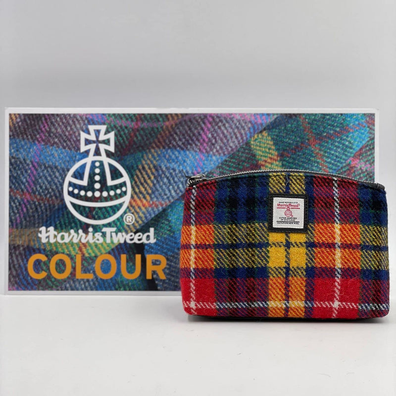 Harris Tweed Small Cosmetic Designed Pouch – Authentic Handcrafted Scottish Wool – Elegant & Compact Beauty Organizer for Women (Saffron) Saffron
