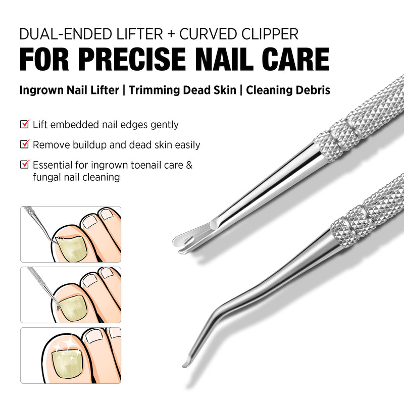 Treatonic Ingrown Toenail Clipper Removal Kit - Toenail Clippers for Thick, Fungal-Damaged, Curved Nails with Lifter & File, Long-Handle Pedicure Tools for Men, Women & Seniors