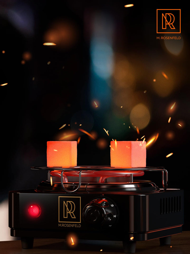 [Australia] - M. ROSENFELD Hookah Coal Burner 500W with grid - Coal Burner for Hookah Cubes BLACK HEAT Hookah Charcoal Burner Electric for Shisha with grill & FREE Hookah Tongs Hookah Stove - 304 Stainless Steel 