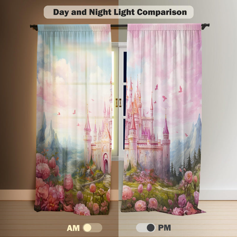 [Australia] - Princess Castle Window Curtains for Kids Girls Magic Pink Fantasy World Fairytale Landscape Baby Living Room Bedroom Nursery Toddler Home Rod Pocket Drapes Decor 84 in x 84 in 16 