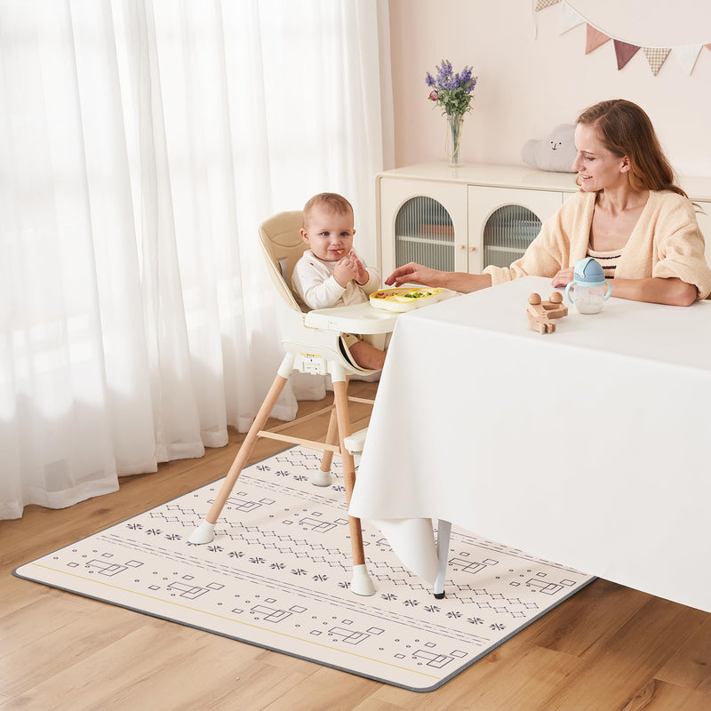 [Australia] - Baby Splat Mat for Under High Chair 51 x 51 Inch Waterproof and Washable Splash Mat Anti-Slip Floor Protector Under Highchair Mess Prevention (51" x 51", Beige Geometry) 51" x 51" 