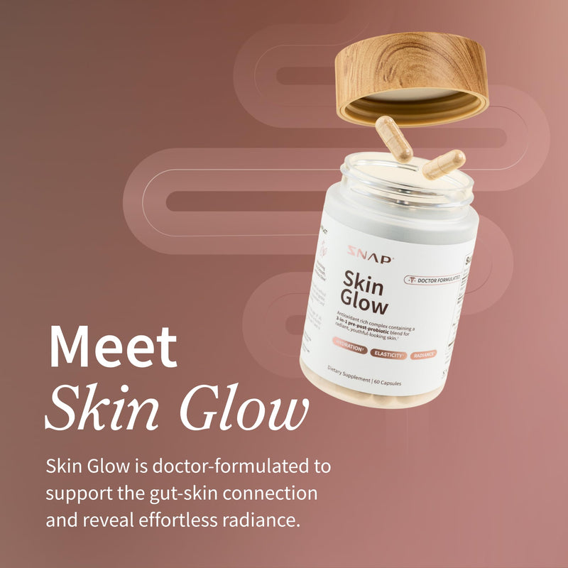 Snap Supplements Skin Glow - Gut & Skin Probiotics for Women & Men, 60 Caps | Vitamin A, Biotin & Clinically Studied Spinach to Support a Radiant, Healthy-Looking Appearance, 30-Day Supply