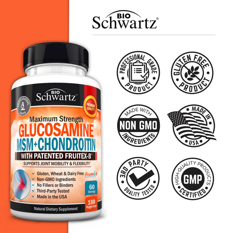 [Australia] - Glucosamine Chondroitin MSM 2110mg - Joint Support Supplement with Turmeric Curcumin for Hands Back Knee & Joint Health for Men & Women - Gluten-Free Non-GMO Supplement - Made in USA - 180 Capsules 180 Count (Pack of 1) 