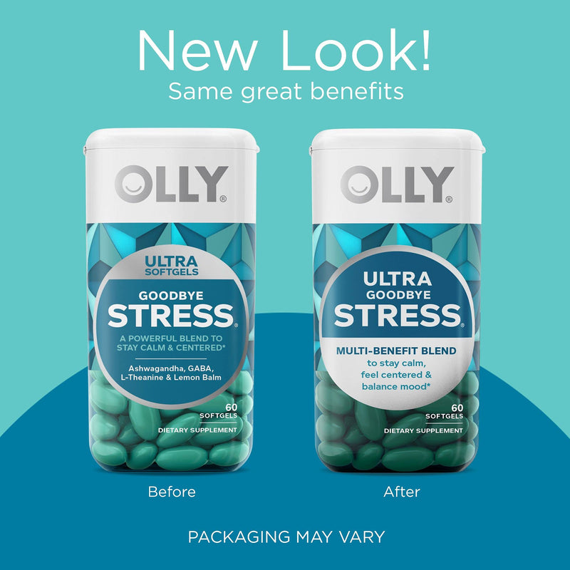 OLLY Ultra Women's Multi Softgels & Ultra Strength Goodbye Stress Softgels, GABA, Ashwagandha, L-Theanine and Lemon Balm, Stress Relief Supplement - 60 Count