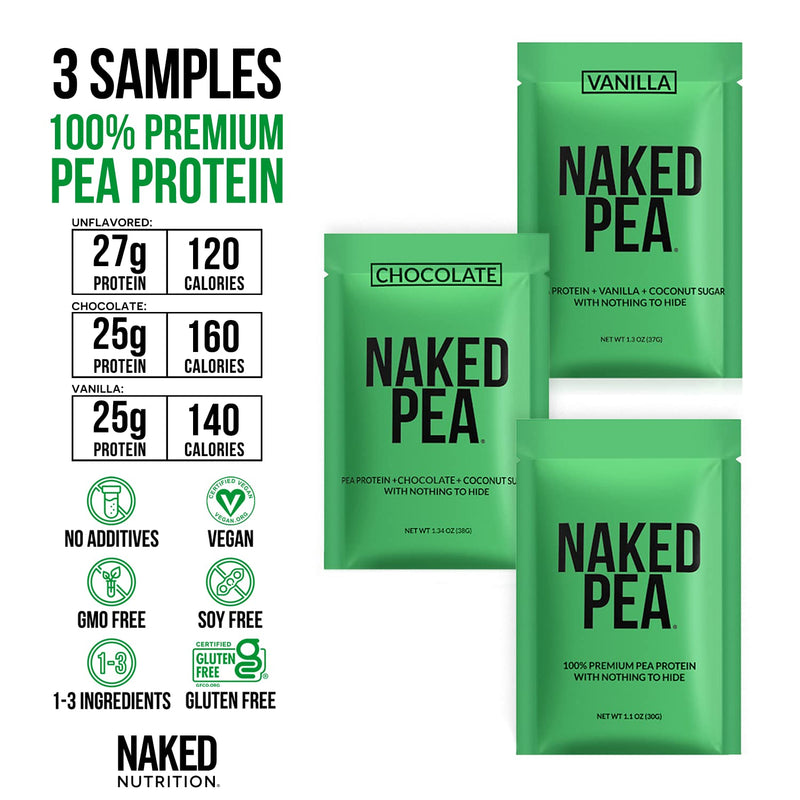[Australia] - NAKED Nutrition Vegan Sample Pack Pea, Chocolate Pea, and Vanilla Pea 3 Piece Assortment 