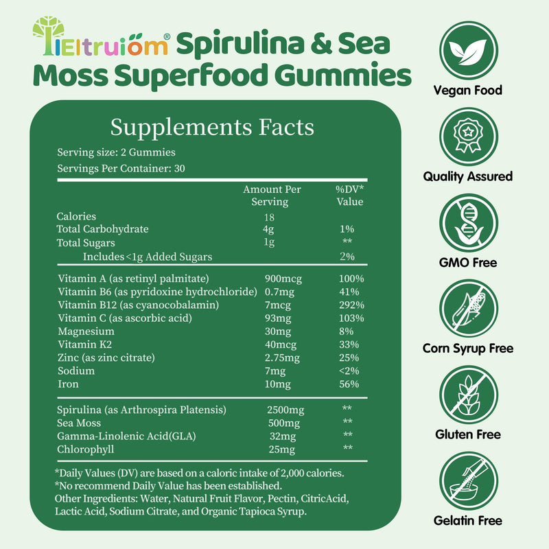 Super Greens Gummies with 13+ Multivitamins, Vegan & Gluten Free | Plant-Based Formula Made with Real Green Ingredients, 60 Count 1