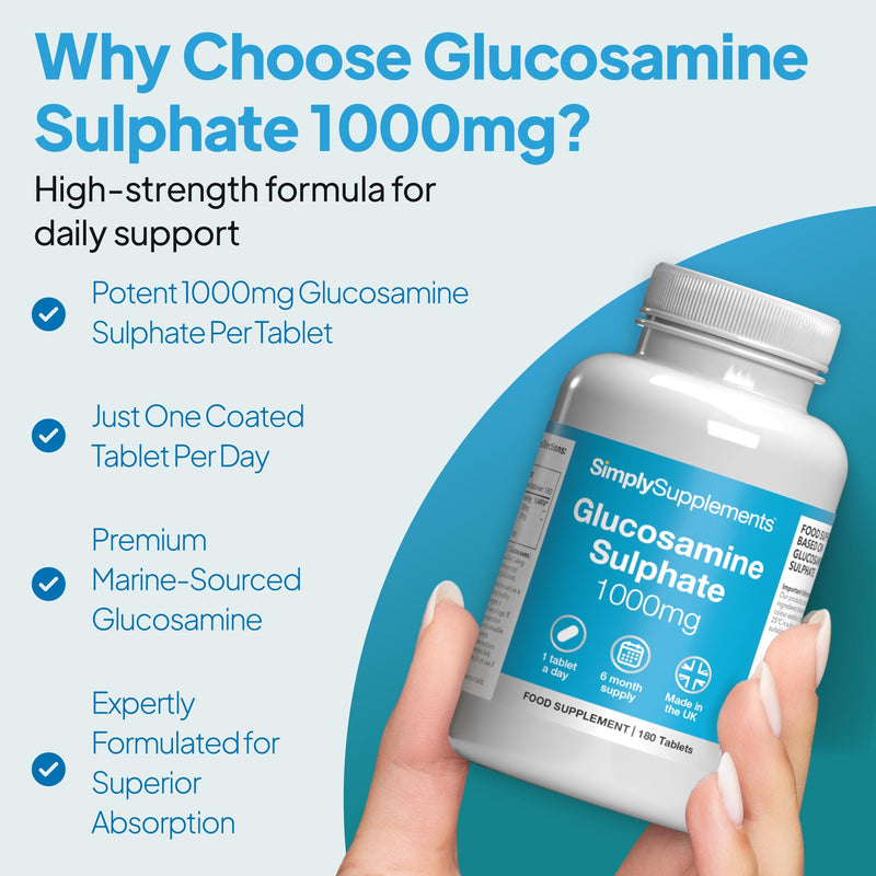 Glucosamine Sulphate 2KCL 1000mg | One-A-Day Potent Formula | Supports Active Living | 360 Fast Release Tablets = 12 Months’ Supply | Marine Sourced | Made in The UK in Accordance with GMP Standards Unflavoured 180 count (Pack of 2)