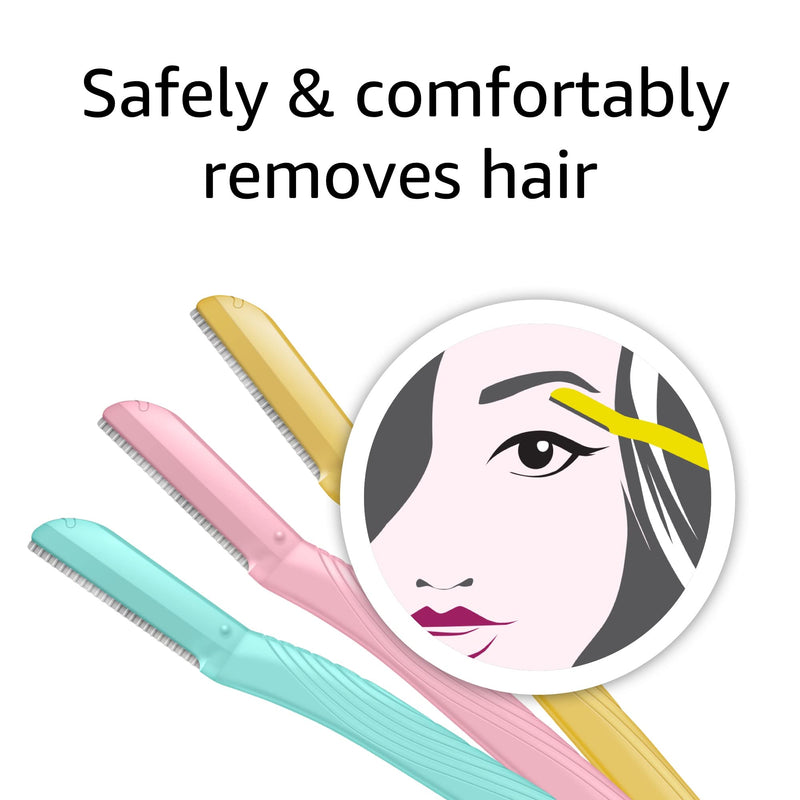 Amazon Basics Women's Multipurpose Exfoliating Dermaplaning Tool, Eyebrow & Facial Razor, Includes Blade Cover, Multicolor, 9 Count 9 Count (Pack of 1)