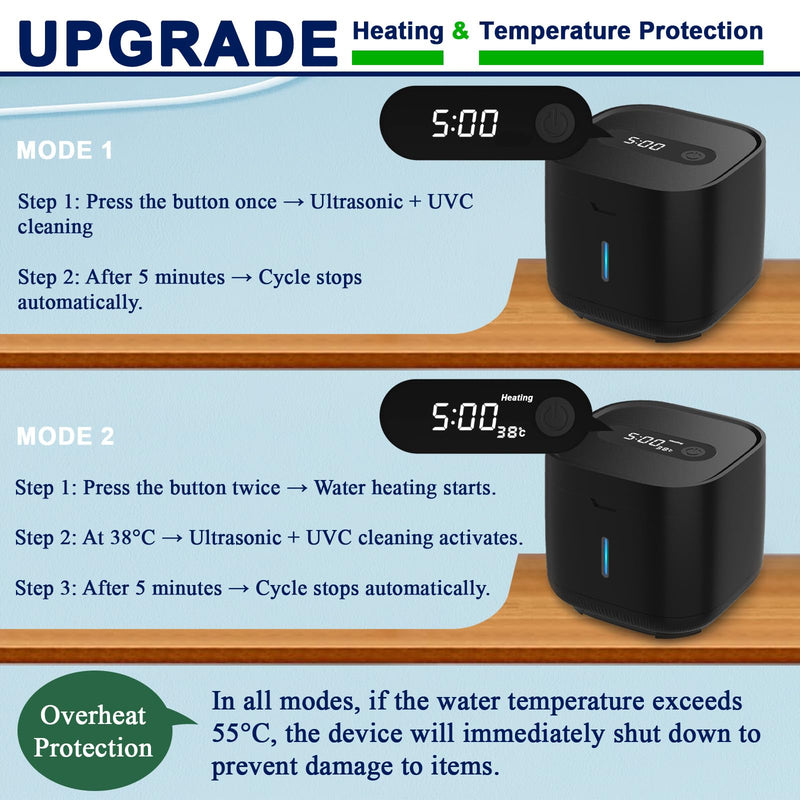 [Australia] - Ultrasonic Retainer Cleaner, Retainer Cleaner Machine, Dental Cleaning Pod for Dentures, Mouth Guard, Aligner, Night Guard, Jewelry, Braces, Ultra Sonic Cleaner for All Dental Appliances (Black) Black 