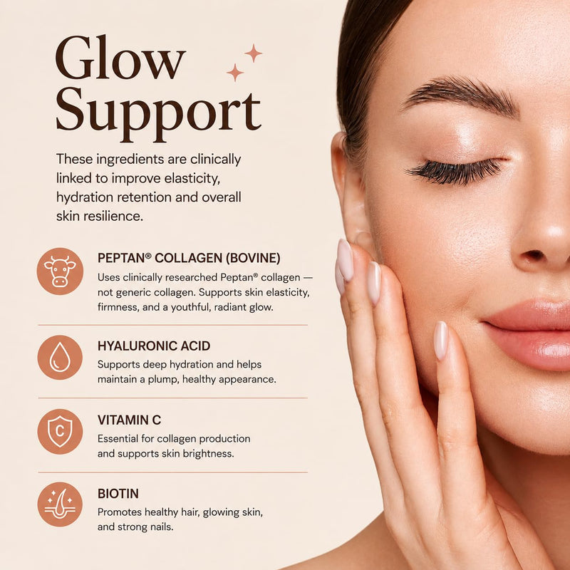 Strength + Glow, 8 in 1 Blend with Creatine monohydrate Powder, Peptan® Collagen Powder, Biotin, Hyaluronic Acid, Vitamin C, Magnesium, Calcium, Zinc. Creatine for Women