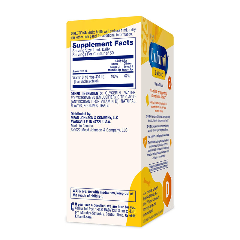 Enfamil Baby Vitamin D-Vi-Sol Liquid Vitamin D Drops, Supports Strong Teeth & Bone Development, 50mL Bottle (Pack of 2) 1.69 Fl Oz (Pack of 2)