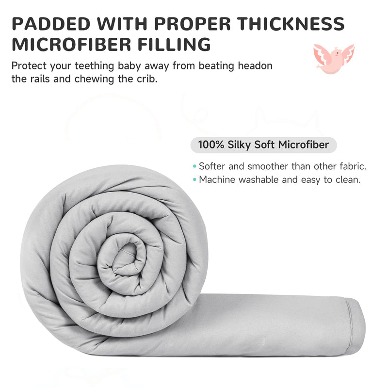 [Australia] - Gray 3pcs New Teething Edge Crib Rail Cover&Corner Guard Coverage Straps,Reversible Guardrail Cover Protector for Boys Girls(1 Long 2 Short) 3-Piece Set Grey 