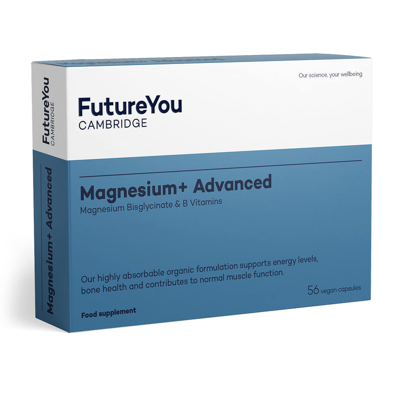FutureYou Magnesium+ Advanced (56 Capsules). Magnesium Glycinate with B Vitamins for Energy & Bone Health. High Strength Magnesium Supplements for Women & Men - Genuine FutureYou Cambridge Supplements