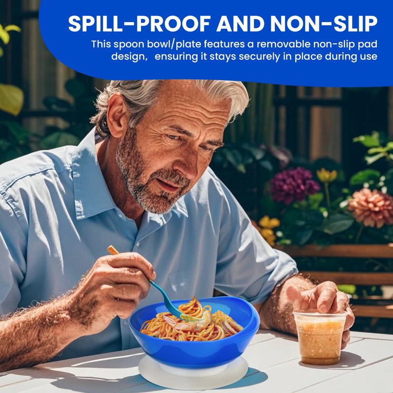 [Australia] - 2Pack Spill Proof Scoop Bowl with Non-Skid Suction Base, Adaptive Self-Feeding Dinnerware for Elderly and Disabled Two Bowls Blue 