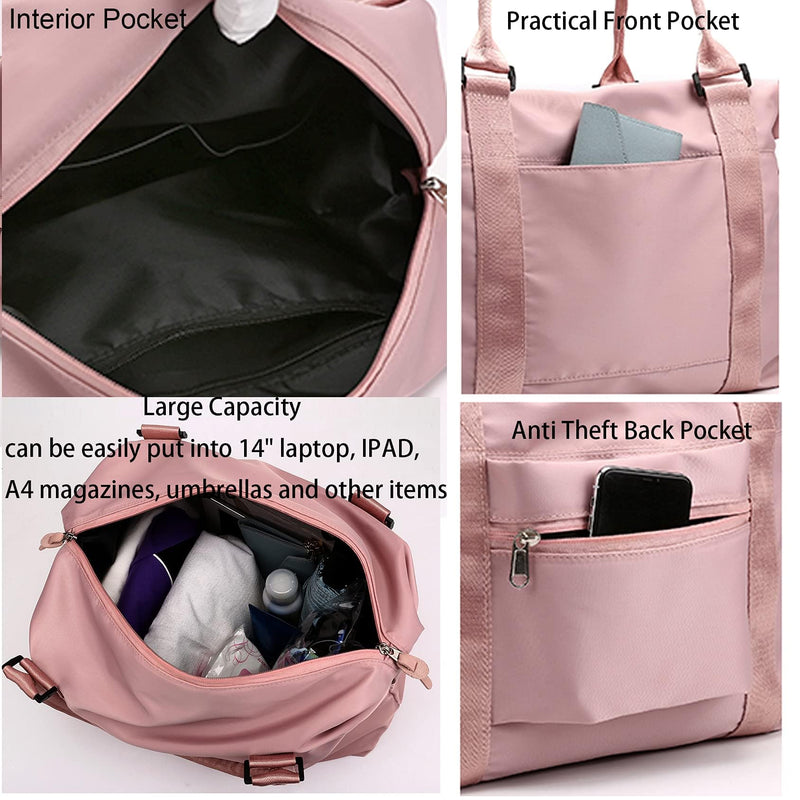 Women Tote Bag Travel Duffel Bag Carry On Luggage Bag Sports Bag Pink