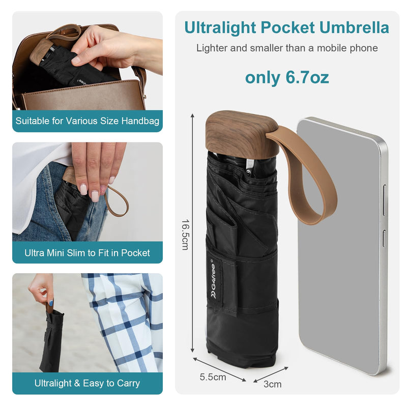 G4Free Mini Travel Folding Umbrella for Purse, Compact UPF 50+ UV Protection Sun & Rain Small Umbrella, Lightweight Portable Parasol Fits in Pocket, Wallet for Women Men(Black and Light Blue)