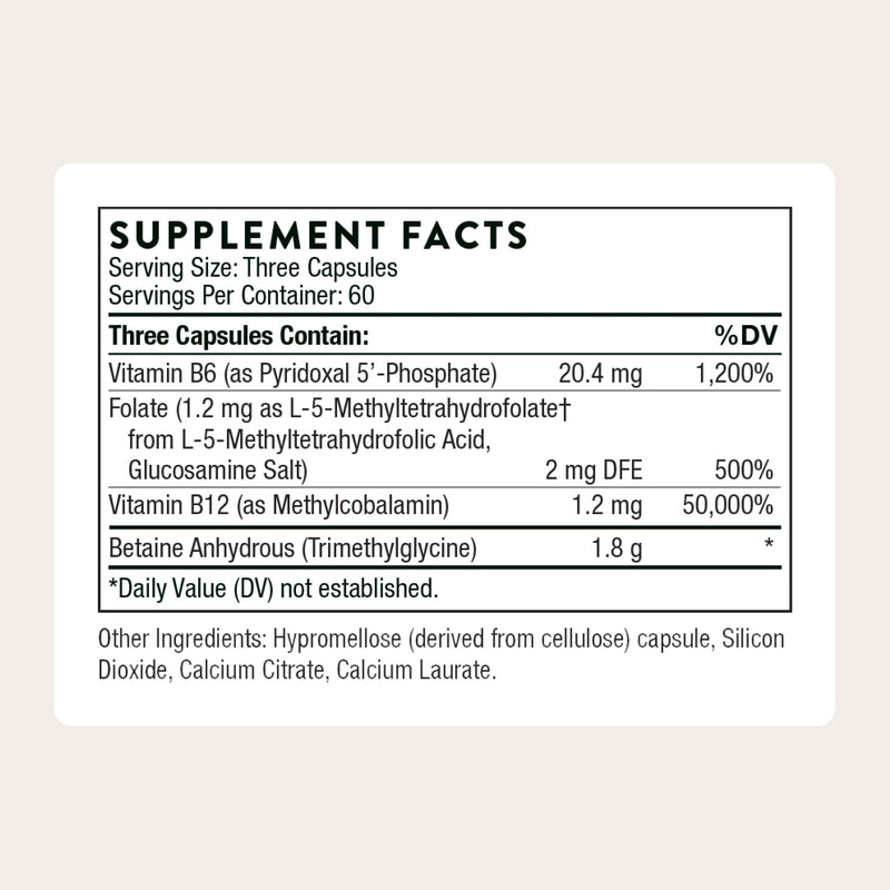 THORNE Methyl-Guard, Active Folate, B6, B12 & Betaine, 180 Capsules | Supports Methylation & Healthy Homocysteine Levels for Cardiovascular, Brain & Bone Health*, Gluten, Dairy & Soy-Free