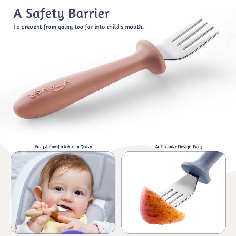 [Australia] - 6 Pieces Toddler ForksÔºåKids Safe Utensils Set with Silicone Round Handle for Self FeedingÔºå18/8 Stainless Steel Baby ForksÔºåChildren's Silverware Set BPA Free, Dishwasher Safe Red/Blue/White 