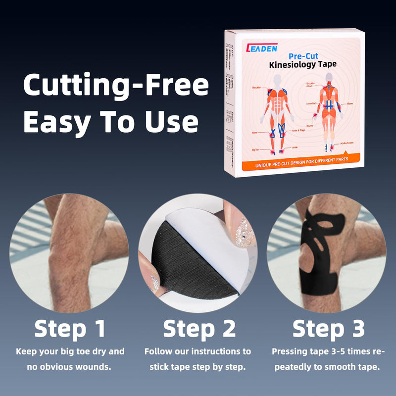 [Australia] - IEADEN Precut Kinesiology Tape for Knees, 10 Pcs - Knee Support & Stability, Knee Pain Relief Athletic Tape - Waterproof & Elastic, Breathable Hypoallergenic Latex-Free Tape, Black 