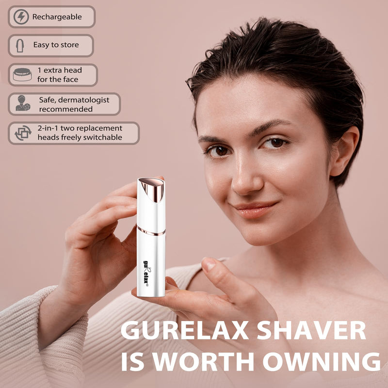 [Australia] - Facial Hair Remover for Women (Gen 3 Pro), 2024 Luxury Women's Beard Remover with Smartlight, guRelax Face Mini Hair Remover, for Face, Eyebrows, Fuzz, with 2 Flawless Replacement Heads Deluxe 2-in-1 White (2x Replacement Heads Included) 