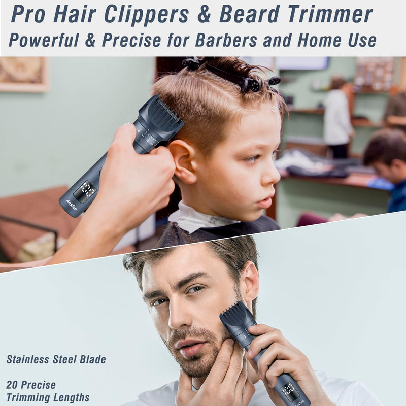 [Australia] - Beard Trimmers Kit for Men Precise Dial Adjustable 20 Lengths, 5-IN-1 Electric Shavers and Hair Clippers Set - Body Nose Ear Mustache Hair Trimmers Razors Waterproof Wet/Dry - USB-C Charging Dock Blue 