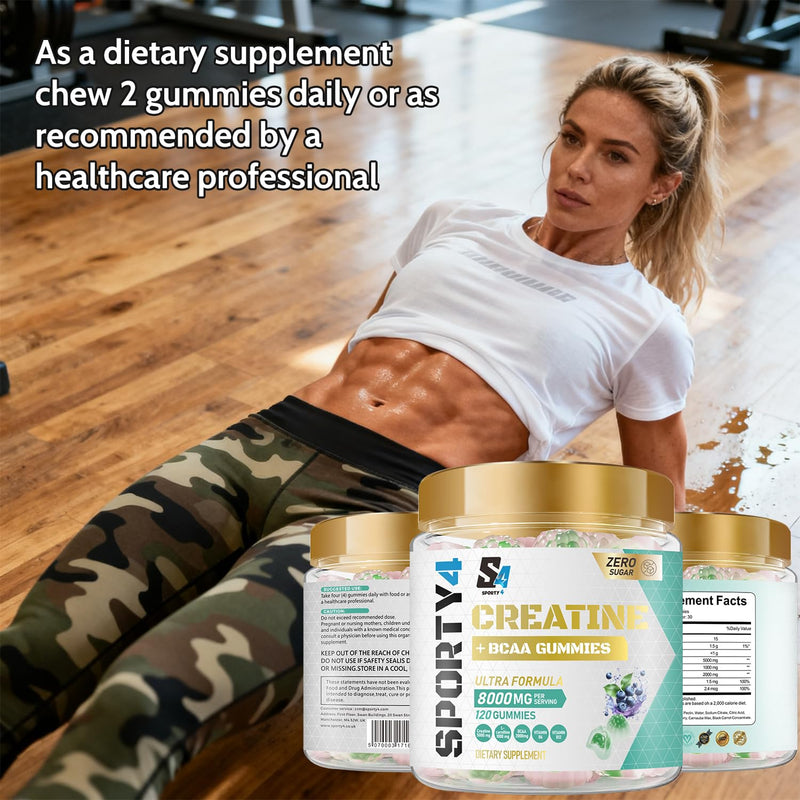 Lab Tested CREATINE Ultra + BCAA 8000mg | 120 Gummies | L Carnitine | Vitamin B6 and B12. Pre Workout Muscle Recovery Supplement for Men and Women, Sugar Free | Pre/Post Workout Gym