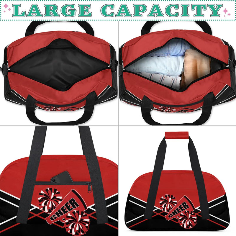 Cheer Kid Duffel Bag Collapsible Sports Gym Bags Travel Weekender Overnight Bag for Girls Boys Personalized Gymnastics Sleepover Bag Black Red Color-cheer02