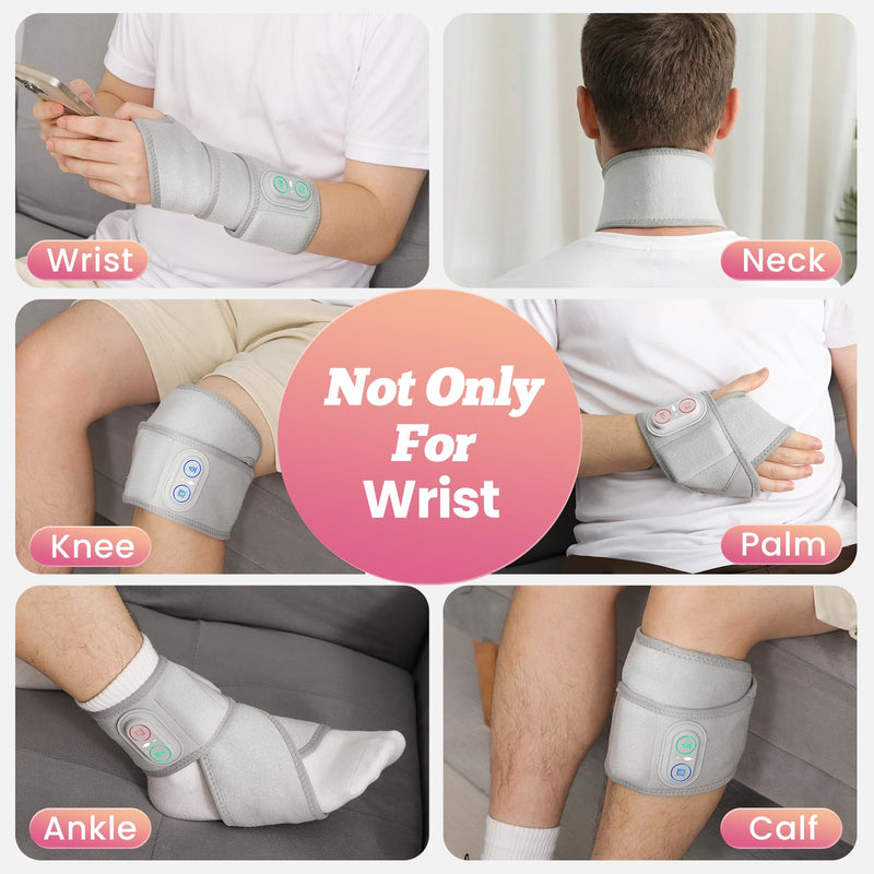 Cordless Wrist Heating Pad Wrap, Heated Wrist Brace with Vibration, Heated Wrist and Hand Massager, 3 Heat Levels, 3 Massage, Rechargeable Heating Pad for Wrist and Hand, Elbow, Ankle Light Grey