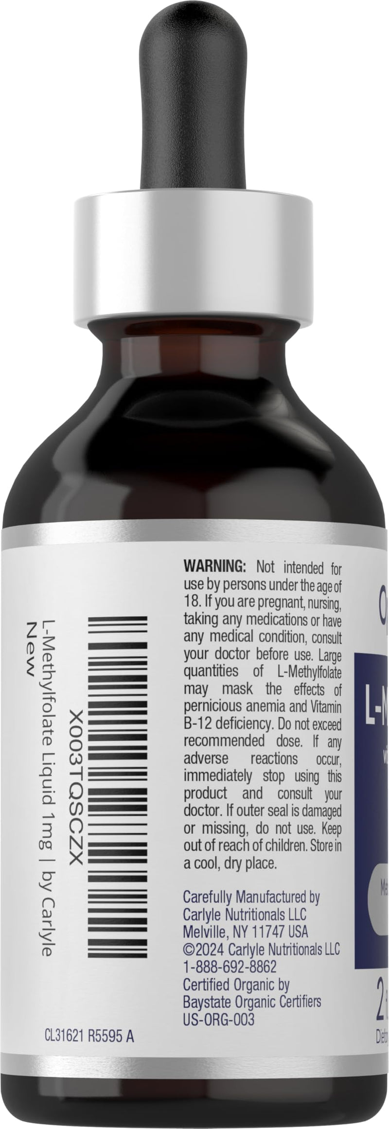 Carlyle L-Methylfolate Drops 1mg | 2 Fl Oz | Liquid Sublingual | Fruit Punch Flavor | Vegetarian, Non-GMO & Supplement