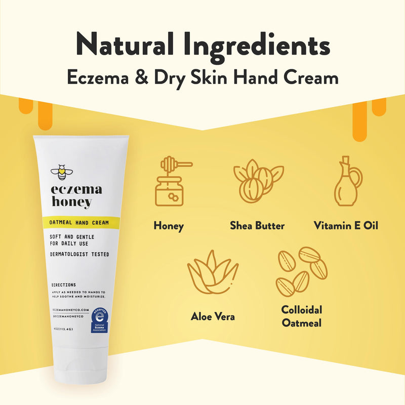 ECZEMA HONEY Oatmeal Hand Cream, for Dry, Itchy, Sensitive Skin (4 Oz) | Natural Hand & Body Lotion for Eczema Rash Relief, Cream for Irritable Skin