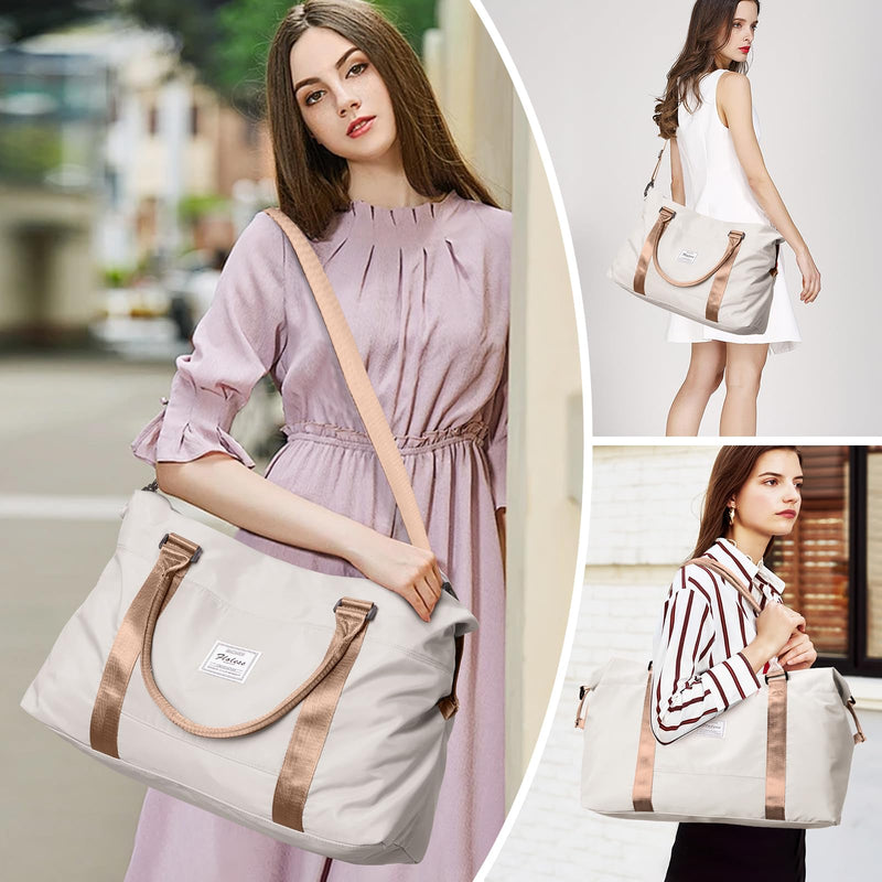 Travel Duffel Bag, Carry On Overnight Weekender Bags for Women | Travel Bag with Wet Pocket & Trolley Sleeve, For Spirit Airlines 18x14x8 Personal Item Bag A1-Beige & Brown Extra Large Travel Bag
