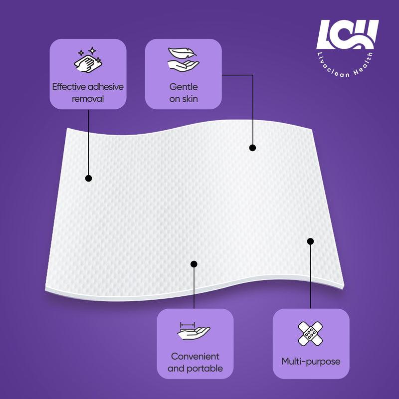 [Australia] - 100 CT Adhesive Remover Wipes ‚Äì Strong & Effective Skin Adhesive Remover ‚Äì 2 Ply 2.56x1.18in (6.5x3cm) ‚Äì Medical Adhesive Remover for Bandage, Tape, Dressings, and Ostomy Residue - By Livaclean Health 