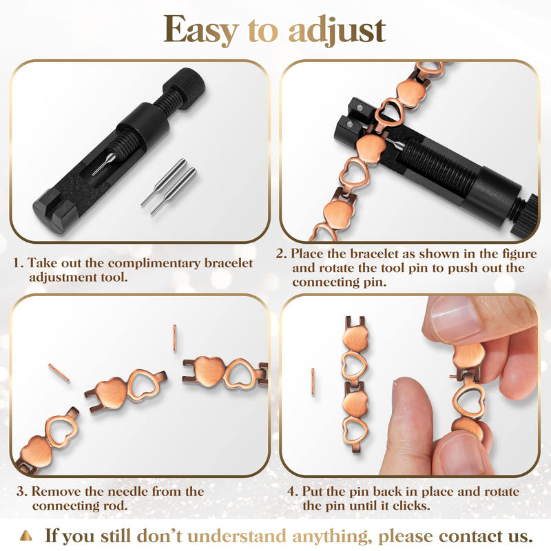 [Australia] - Magnetic Copper Bracelets for Women Lymph Detox Magnetic Bracelets, 100% Solid Pure Copper Bracelet with 3500 Gauss Magnets & Lymphatic Drainage Ring with Adjustment Tool Love Heart 