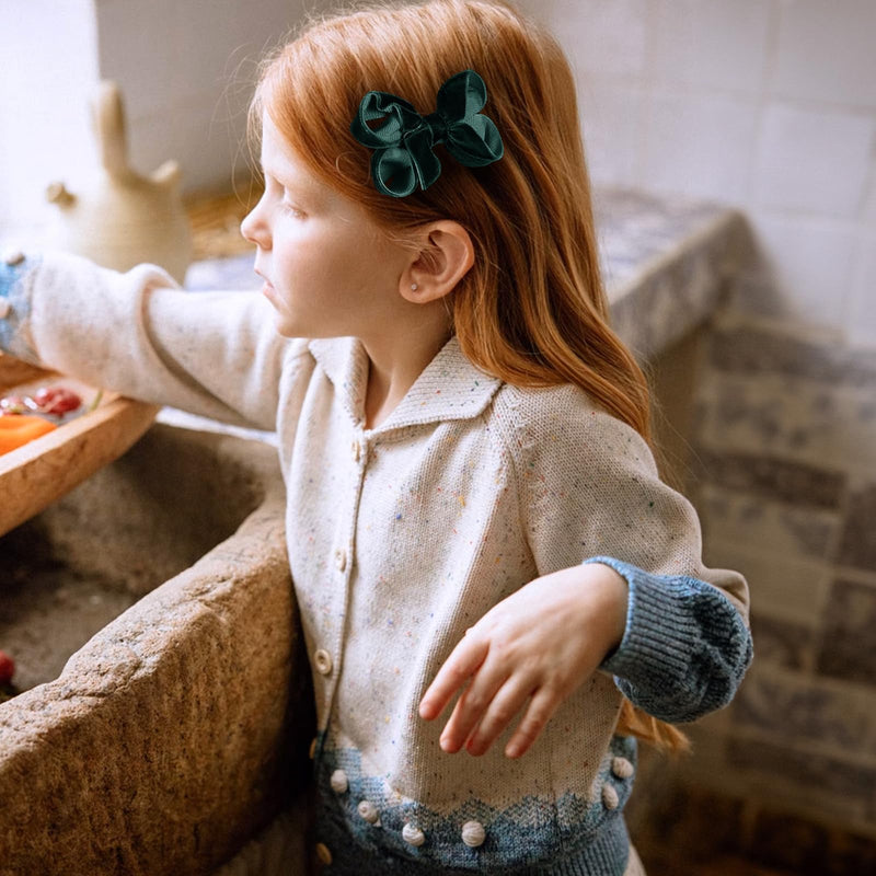 Christmas Dark Green Velvet Ribbon Hair Bow Clips 3" Cute Fall Dress Bow Alligator Barrettes for Toddler Teen Baby Girls Kids Holiday Party Decor Accessories Xmas Gift Set of 12