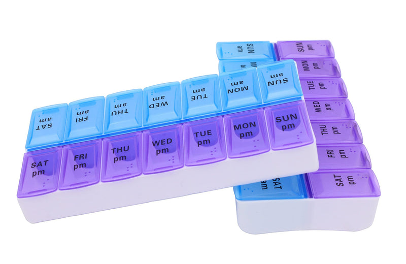 [Australia] - 7 Day Weekly AM PM Pill Organizer, ShysTech Large Pill Case Pill Box for Pills Vitamin Supplements Medication (Purple/Blue) 1 Count (Pack of 1) Purple/Blue 