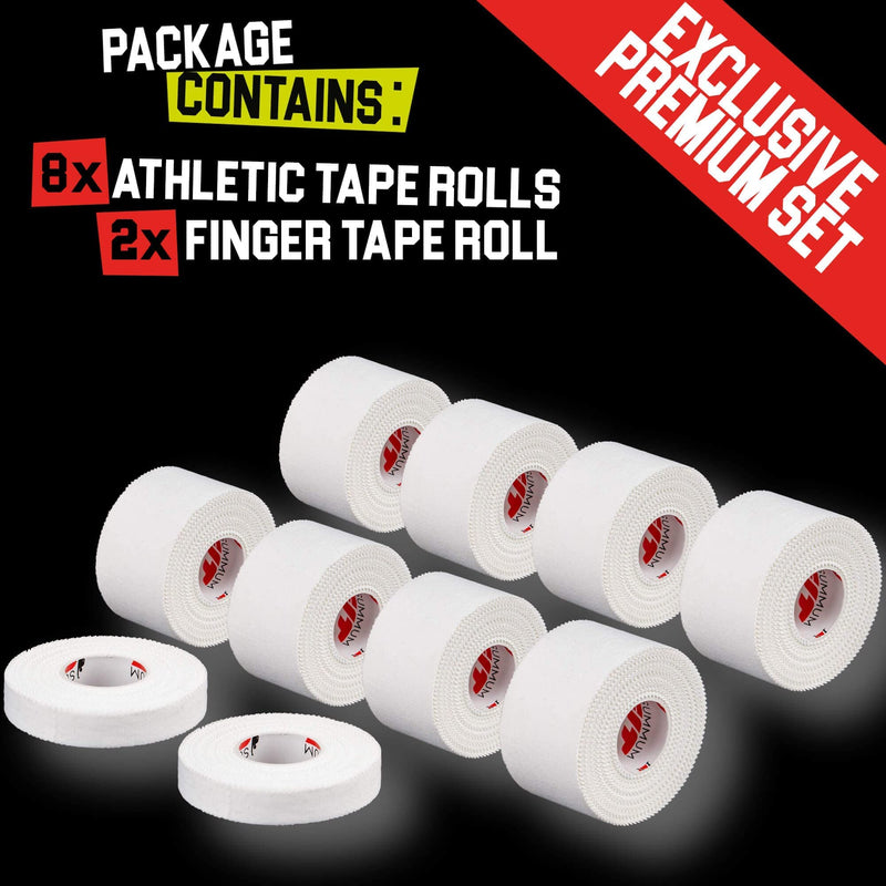 Athletic Tape Extremely Strong: 11 Rolls + 3 Finger Tape. Easy to Apply & No Sticky Residue. Sports Tape for Boxing, Football or Climbing. Enhance Wrist, Ankle & Hand Protection Now