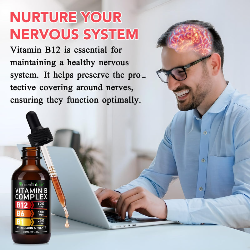 Vitamin B12 Liquid Drops with B6 – Sublingual Methylcobalamin B12 Supplement, High Strength B Complex, Energy Metabolism & Daily Wellness Support，Raspberry Flavor 60 ml (Pack of 1)