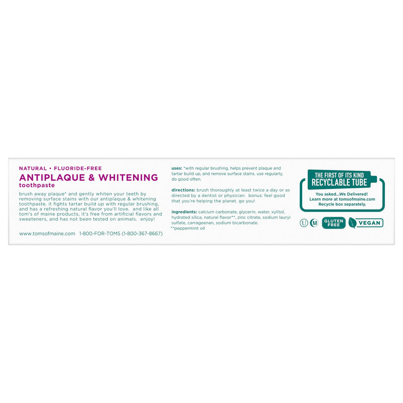 [Australia] - Tom's of Maine Fluoride-Free Antiplaque & Whitening Natural Toothpaste, Peppermint, 4.2 oz. 3-Pack (Packaging May Vary) 4.2 Ounce (Pack of 3) 