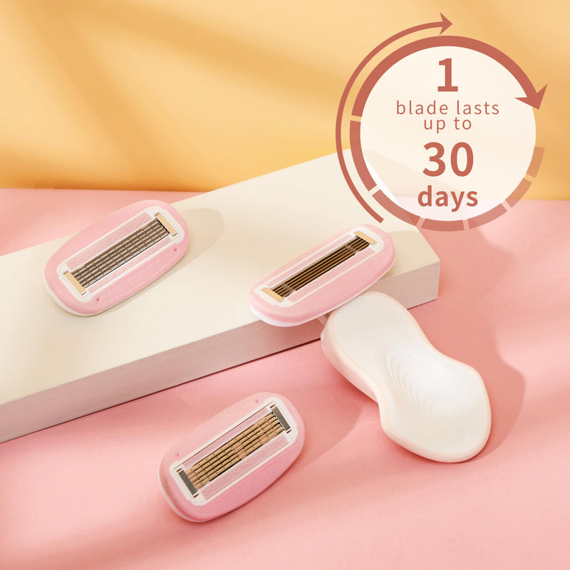 [Australia] - Mini Razors for Women, Extra Smooth On The Go Razor with 1 Travel Case + 1 Handle + 5 Blade Refills + 1 Gift Box, 5 Blades Portable Body Razor for Shaving and Hair Removal (Pink) 