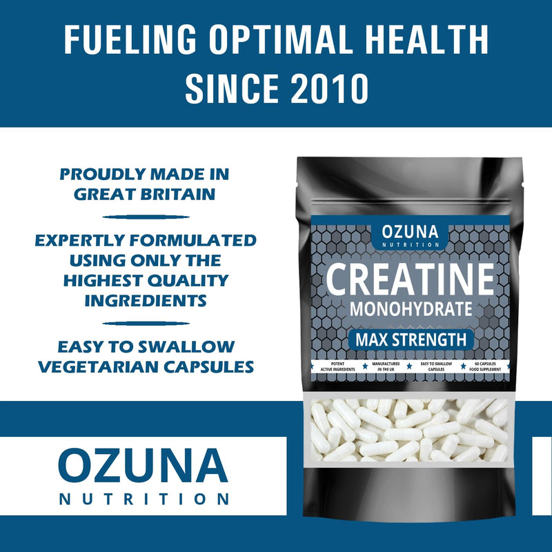 Creatine Monohydrate 3000mg | 60 Vegan Capsules | Micronised for Easy Absorption | Creatine Monohydrate Powder Tablets for Men & Women | Unflavoured, Gluten-Free & Keto-Friendly