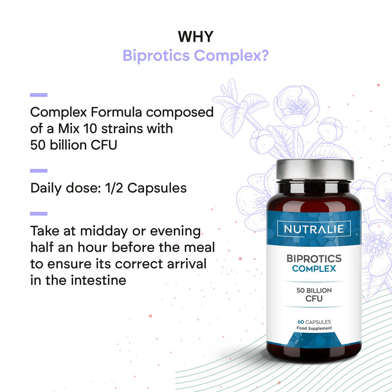 Biprotics Complex 60 Capsules 10 Strains - 50 Bilion UFC Bioavailable - 10 Strains - 60 Capsules Nutralie
