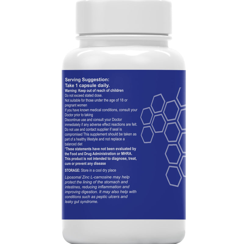 Zinc L-Carnosine Supplement | 180 Easy to Swallow Capsules | 1-A-Day, 6 Months Supply | Advanced Liposomal Zinc & Amino Acid L Carnosine for Max Absorption | No Fillers | Non-GMO | Vegan | UK Company