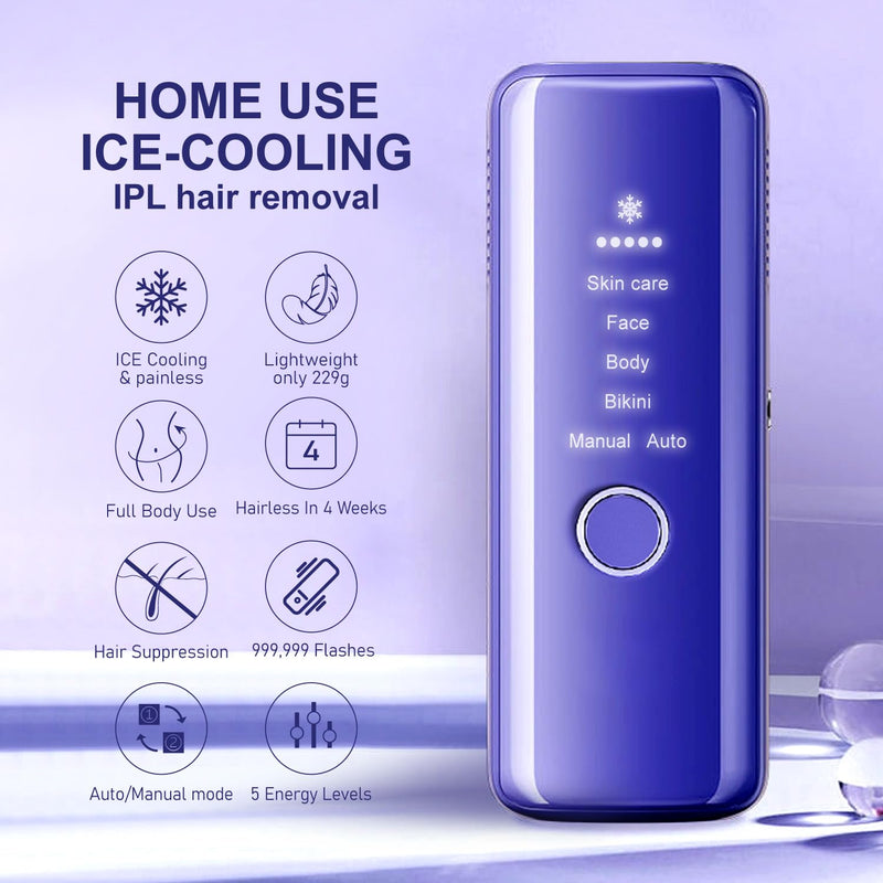 [Australia] - IPL Hair Removal,Laser Hair Removal device with Ice Cooling, Painless & Long-Lasting Results, At-Home Hair Remover, 5 Levels, 2 Modes, 3 in 1 Set, Permanent hair removal for women and man. 