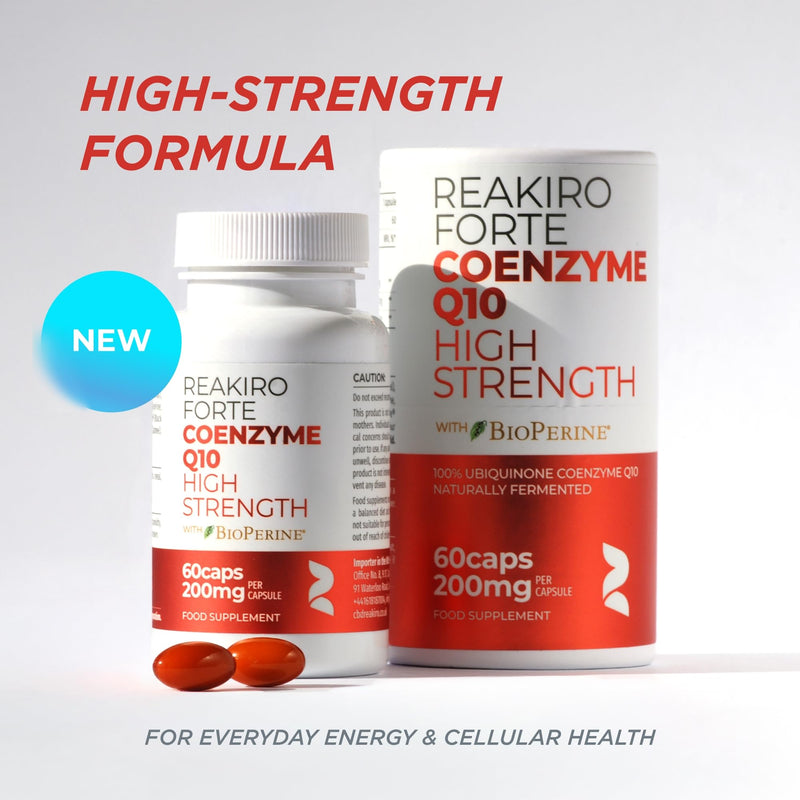 Reakiro Forte Coenzyme Q10 200mg of CoQ10 per Capsule, 60pcs I High Strength Naturally Fermented Co Enzyme Q10 Supplement with BioPerine I Expertly Crafted for Optimal Energy and Vitality 60 count (Pack of 1)