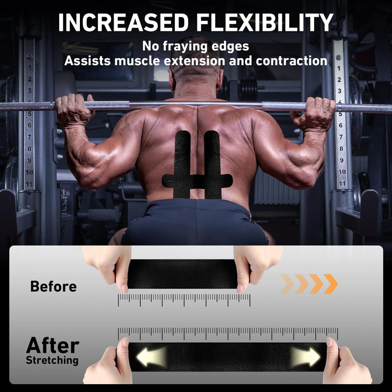 PreCut Kinesiology Tape for Lower Back, 12PCS Kinesiology Tape Precut for Lower Back, KTQUICK Original Cotton Waterproof&Breathable Latex-Free, Enhance Elastic Athletic Tape for Support Muscle(Black) Black