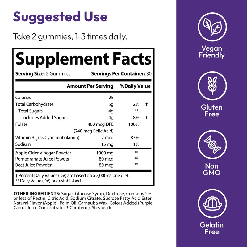 Justified Laboratories Ketocalm Nutrition Keto ACV Gummies (1000 mg) - 60 Count, Pack of 2 - Made with the Mother & Vitamin B12 - Non-GMO, Vegan, Gluten Free - 60 Servings 60 Count (Pack of 2)