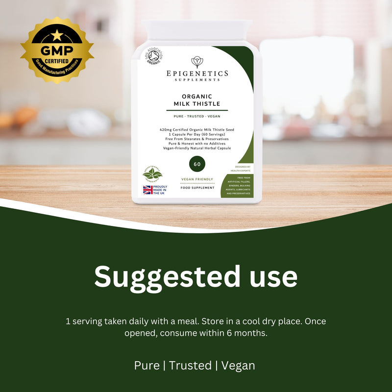 Organic Milk Thistle 440mg | Natural Silybum Marianum Seed Herb Supplement | 60 Vegan Friendly Capsules UK Made | 1 Capsule Daily (2 Month Supply)