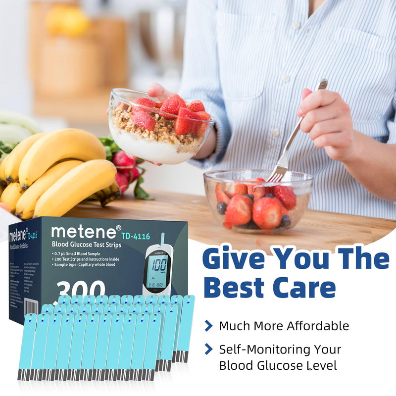 Metene TD-4116 Blood Glucose Test Strips, 300 Count Test Strips for Diabetes, Use with metene TD-4116 and metene S Blood Glucose Monitor Only(No Monitor) 1 Count (Pack of 300)