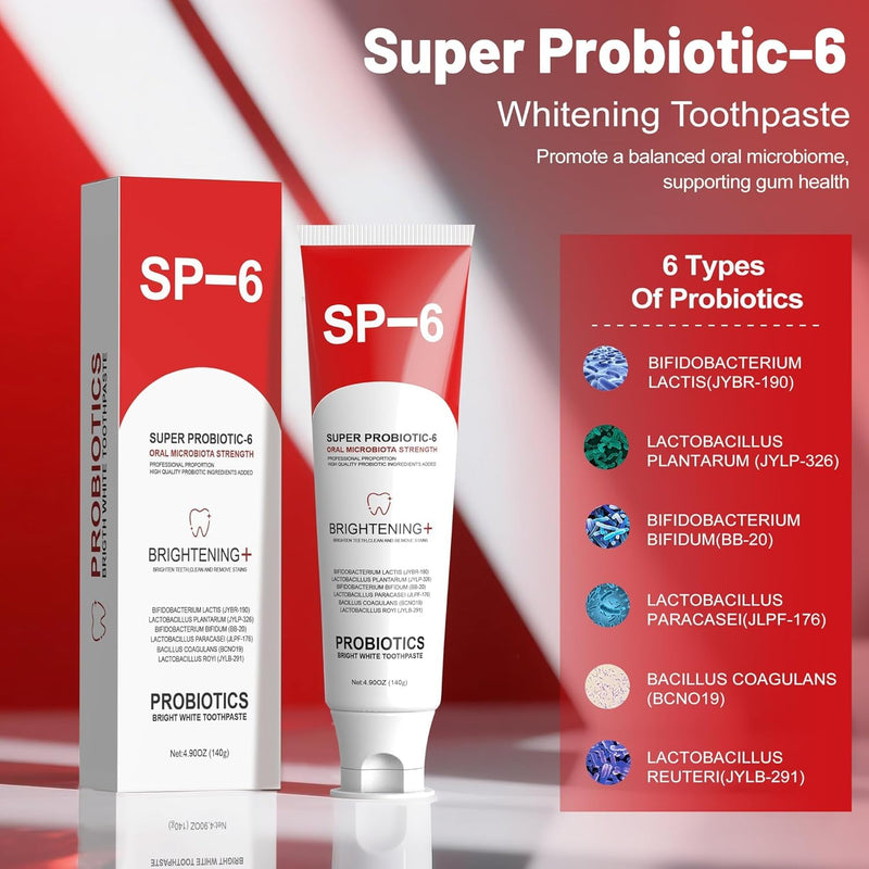 [Australia] - Sp-6 Probiotics Whitening Toothpaste - Sp6 Brightening Tooth Paste Enhanced Super Probiotic Formula Deep Cleaning Fresh Breath Dental Gum Health Oral Microbiota Strength Enamel Care 3 
