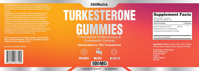Turkesterone Supplement| Ajuga Turkestanica Extract High Strength Muscle Support Gummies| Muscle Recovery and Muscle Growth Supplements| Vegan High Strength Gummies, Free from Soy, Additives